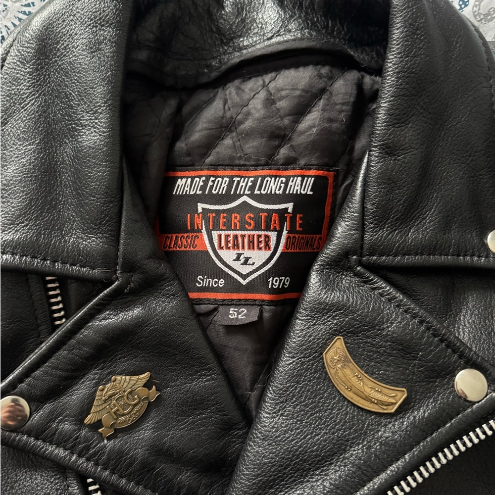 Interstate Leather Motorcycle Biker Jacket Zip Out Quilted Liner. Men SZ 52
